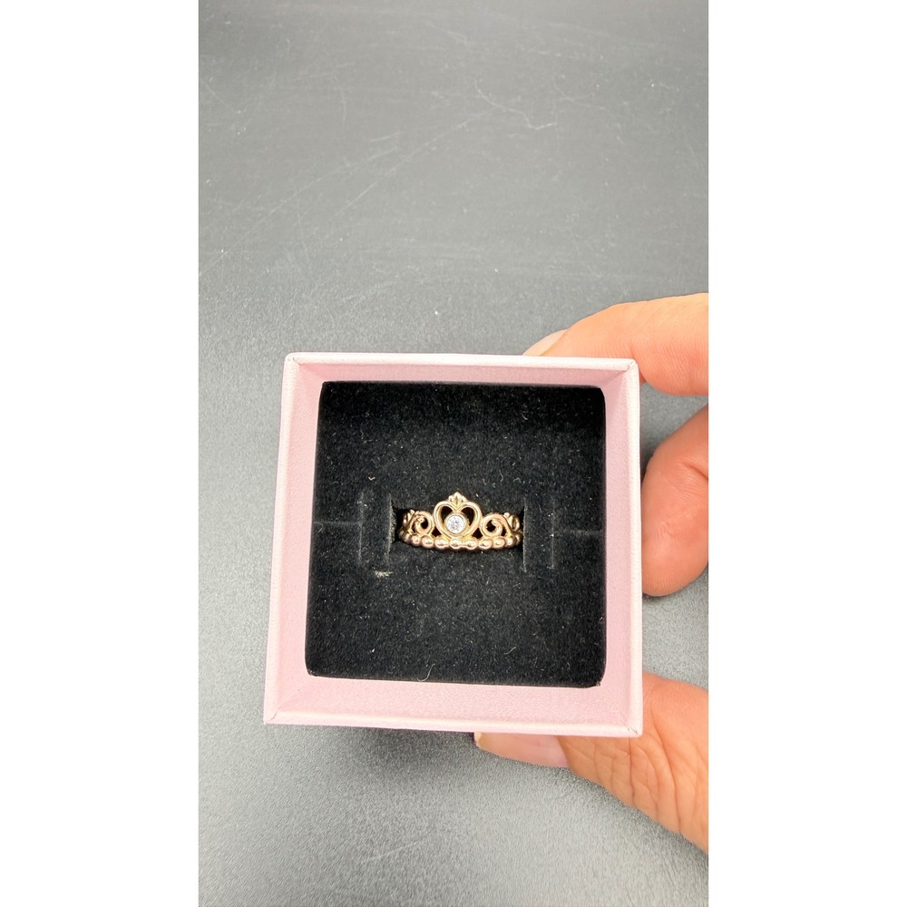 Pandora Princess Tiara Crown Ring Rose Gold Plated CZ Heart ALE Size 6